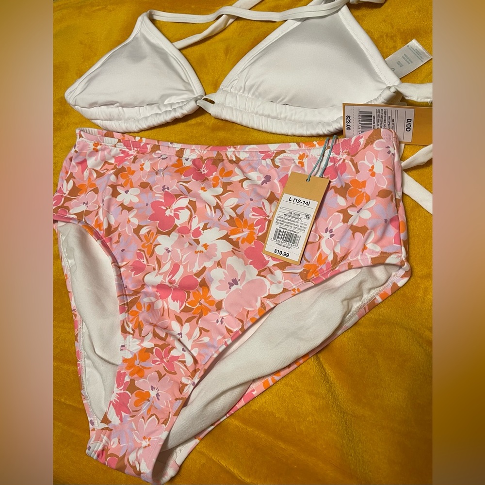 Kona Sol White and Pink Floral Bikini